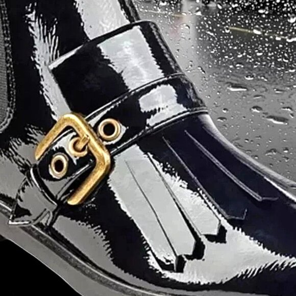 Marc Fisher Brigita Chelsea Kiltie Black Patent Buckle Pull On Boot, Size 7 - Picture 2 of 9